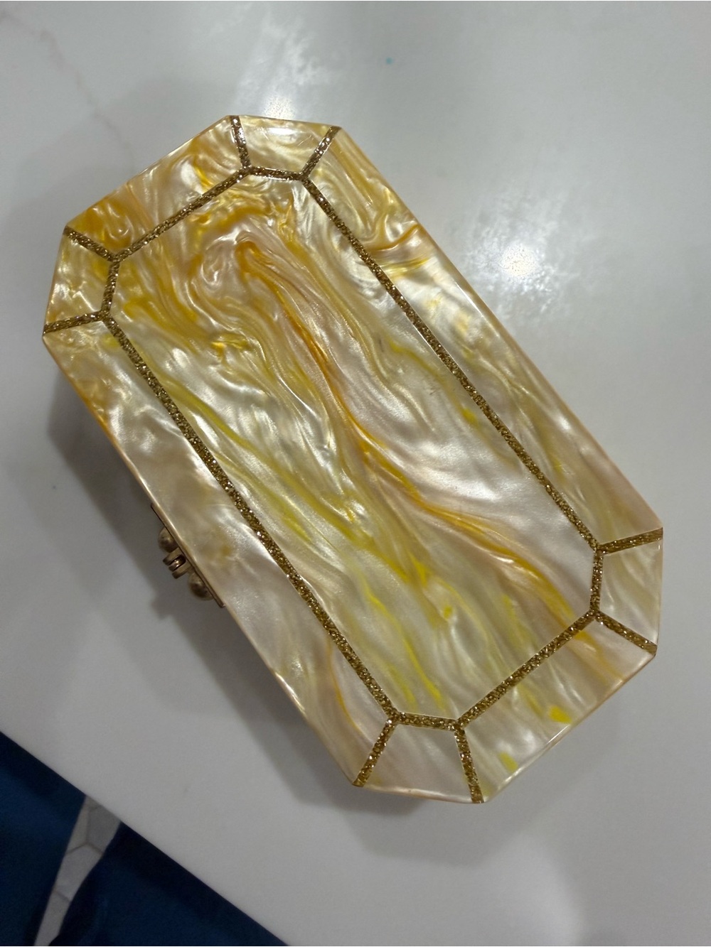 Edie Parker Pearlized Yellow Gold Acrylic Octagonal Clutch